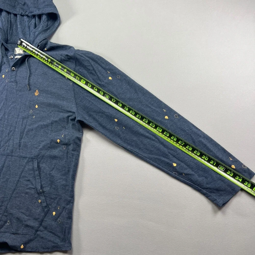 Volcom Hoodie Men XL Heather Blue Paint Splatter Cotton Kangaroo Pocket Pullover